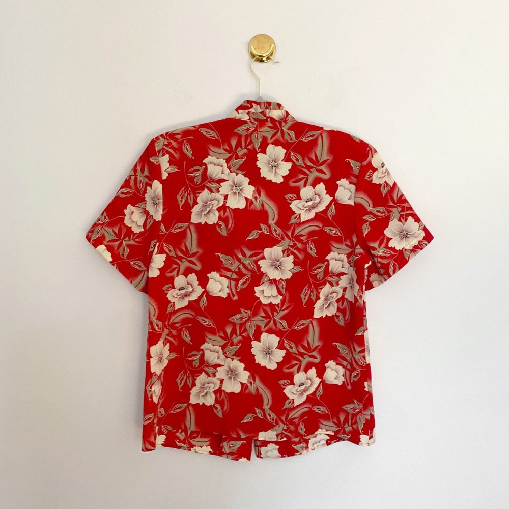Vintage Red Floral Short Sleeve Blouse - Picture 6 of 7